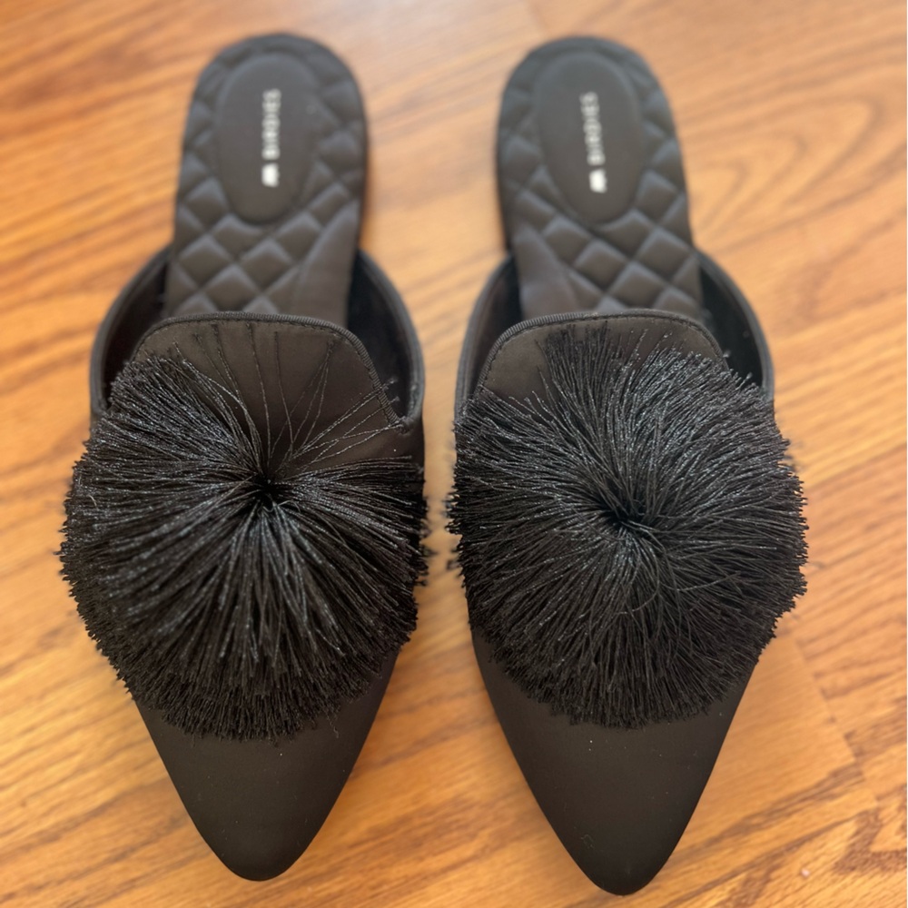 Birdies Black Pom-Pom Mules